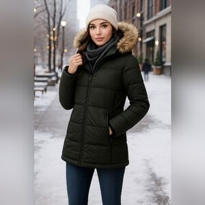 Noize Vegan Puffer Parka Jacket – Dark Forest Green, Faux Fur, Medium NWOT